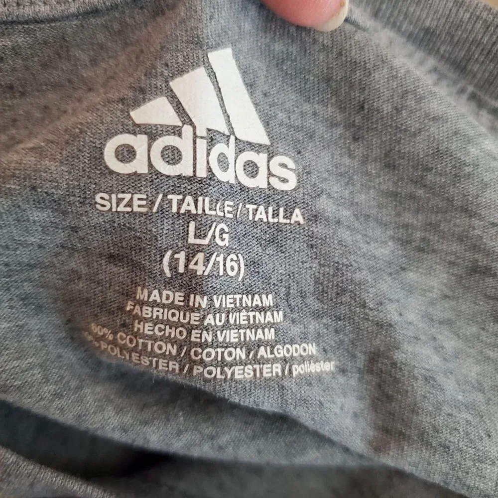 Adidas T-shirt Boys Large 14-16 Gray Camo Cotton Blend Short Sleeves‎